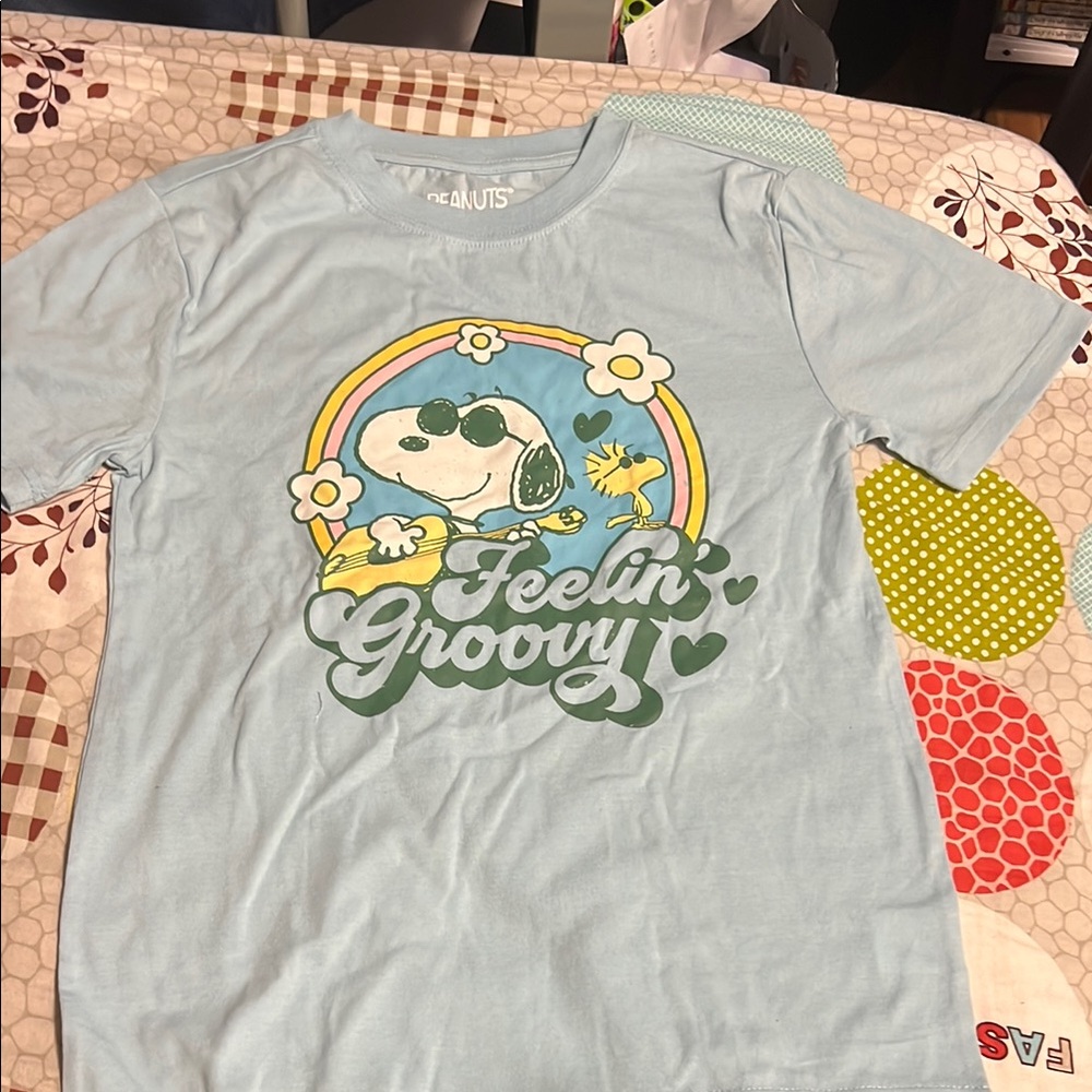 Peanuts Snoopy Cyan/Light Blue 10-12 Kids T-Shirt New Without Tags